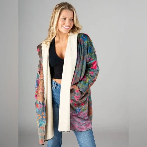 Natural Life Cozy Blanket Kimono Cardigan Vintage Rose Patchwork - Picture 1 of 13